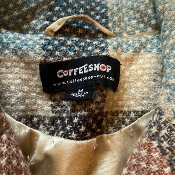 Coffeeshop Wool Plaid Pea Coat with Epaulettes - Picture 3 of 9